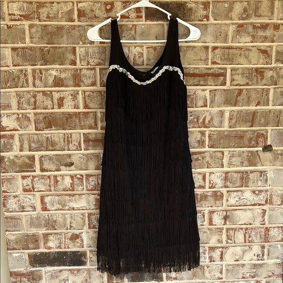 Spirit Black Midi Flapper Dress with Silver Fringe - Picture 1 of 6